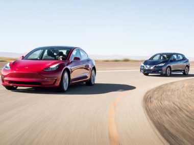 Nissan Leaf and Tesla Model 3