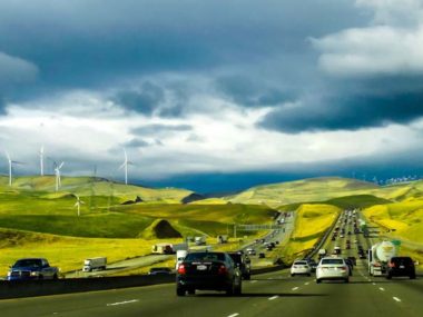 california road and wind farms