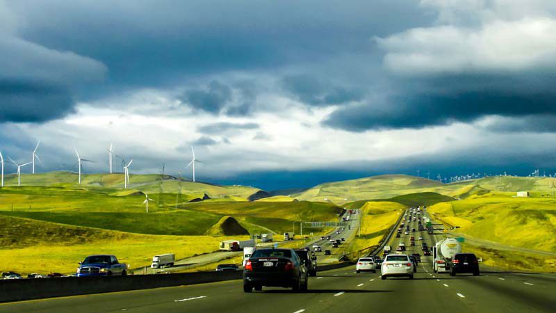 california road and wind farms