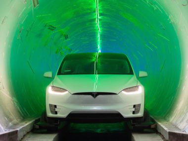 A Tesla car in a Boring tunnel