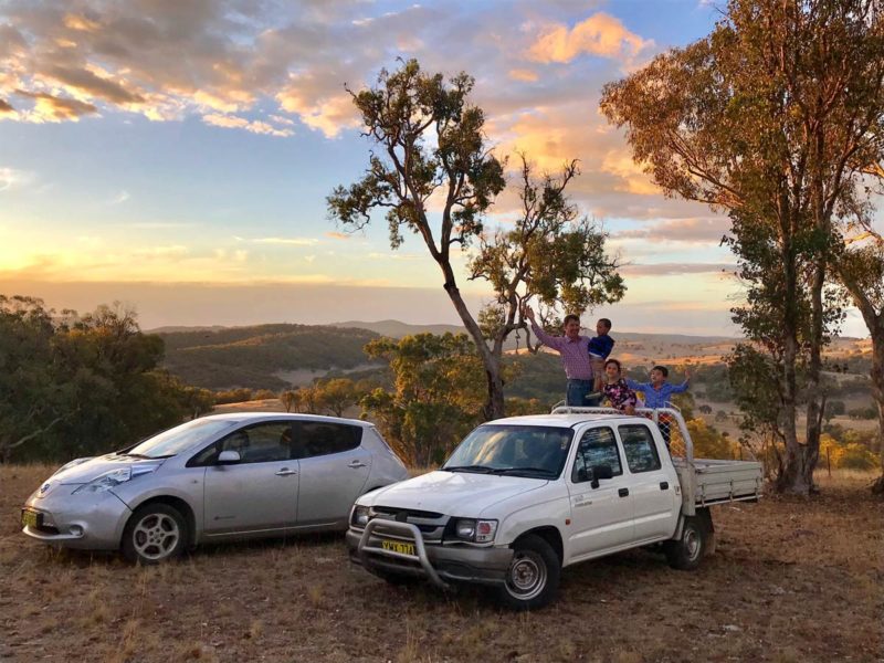 Matthew's all-electric converted Hilux and Nissan Leaf. Supplied.