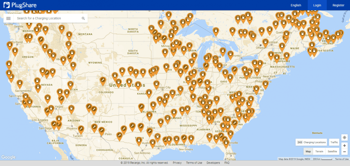 CCS2 chargers in the USA. Source: Plugshare