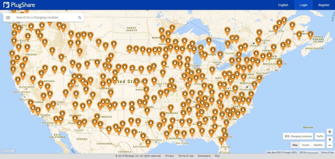 Tesla Superchargers in the USA. Source: Plugshare