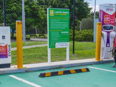 AC EVlink and DC Tritium chargers at Hamilton in Brisbane. Credit: Bridie Schmidt