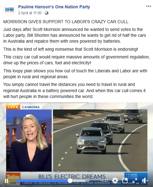 Source: Facebook/One Nation