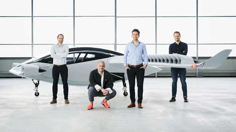 The Lilium jet pictured with its founders. Source: Lilium