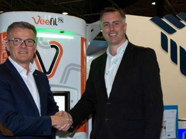 Brice Fabry of Nissan with David Finn, CEO of Tritium. Supplied