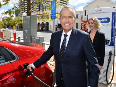 Labor leader Bill Shorten at the Actewagl Electric Car Charging Station in Canberra. AAP Image/Mick Tsikas