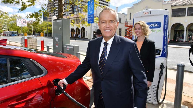 Labor leader Bill Shorten at the Actewagl Electric Car Charging Station in Canberra. AAP Image/Mick Tsikas