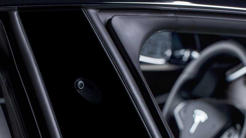 The side pillar camera on a Tesla vehicle,. Source: Tesla