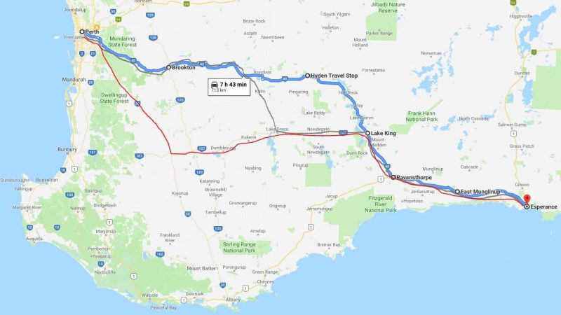 Perth to Esperance in blue (Zoe) grey (Leaf 2.0) and red (Kona EV)