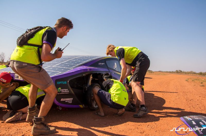 Sunswift's Violet stopped at the Barrow Creek Control stop on Tuesday. Source: Twitter/Sunswift