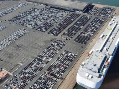 Model 3s line up for shipping from Pier 80. Source: Simon Williams/Twitter