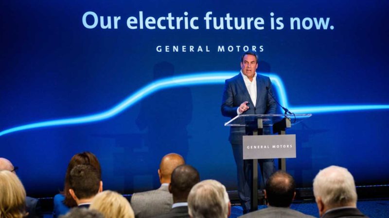 Mark Reuss, GM president, announces Detroit-Hamtramck will be GM’s first fully-dedicated, electric vehicle assembly plant, producing electric trucks, SUVs and the Cruise Origin. Supplied