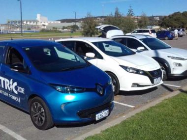 Three EVs parked at the Esperance foreshore. Supplied