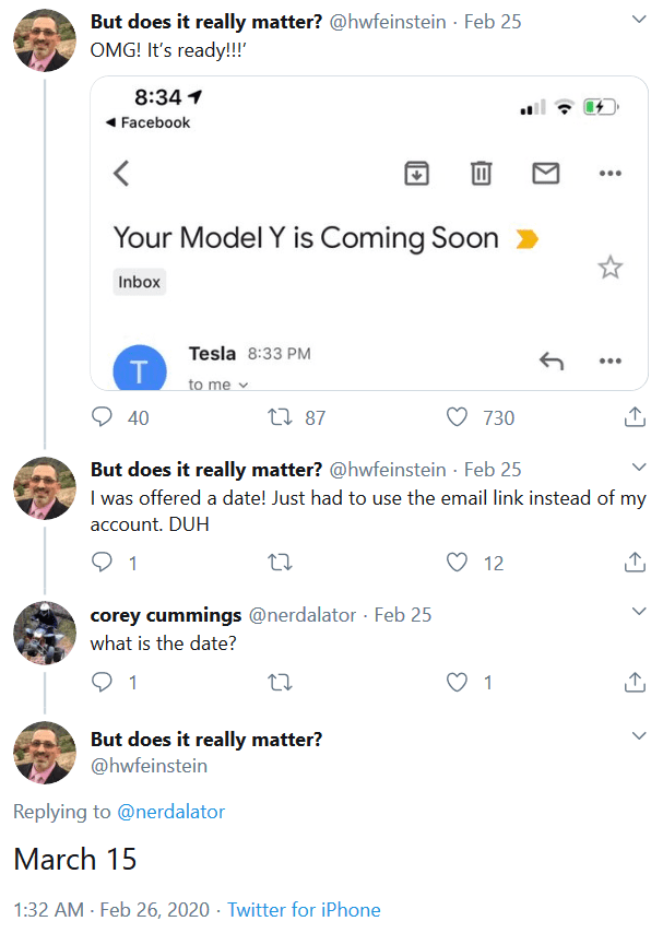 model y delivery tweet