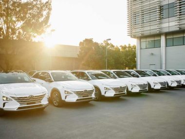 The fleet of Hyundai NEXO hydrogen vehicles (Credit: Hyundai).