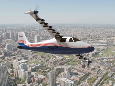 This artist's concept of NASA's X-57 Maxwell aircraft shows the plane's specially designed wing and 14 electric motors. NASA Aeronautics researchers will use the Maxwell to demonstrate that electric propulsion can make planes quieter, more efficient and more environmentally friendly.