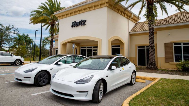 Tesla Model 3s outside hertz. Source: Hertz
