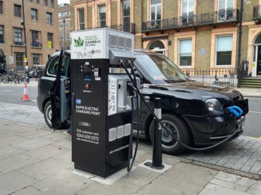 An electric vehicle charging in Russell Square, London. Source: Wikicommons/Philafrenzy
