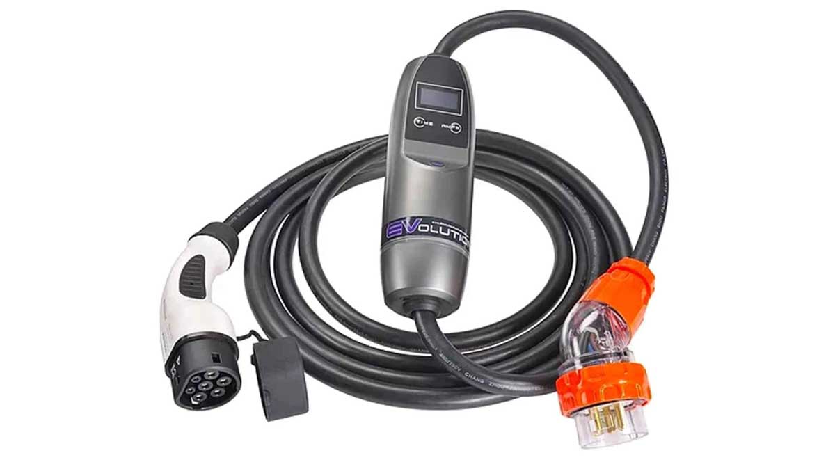 Aftermarket portable EV charger. This model is adjustable between 1 phase, 1.4kW to three phase, 22kW (depending on AC charging capacity of EV model). Image: EVolution Australia.