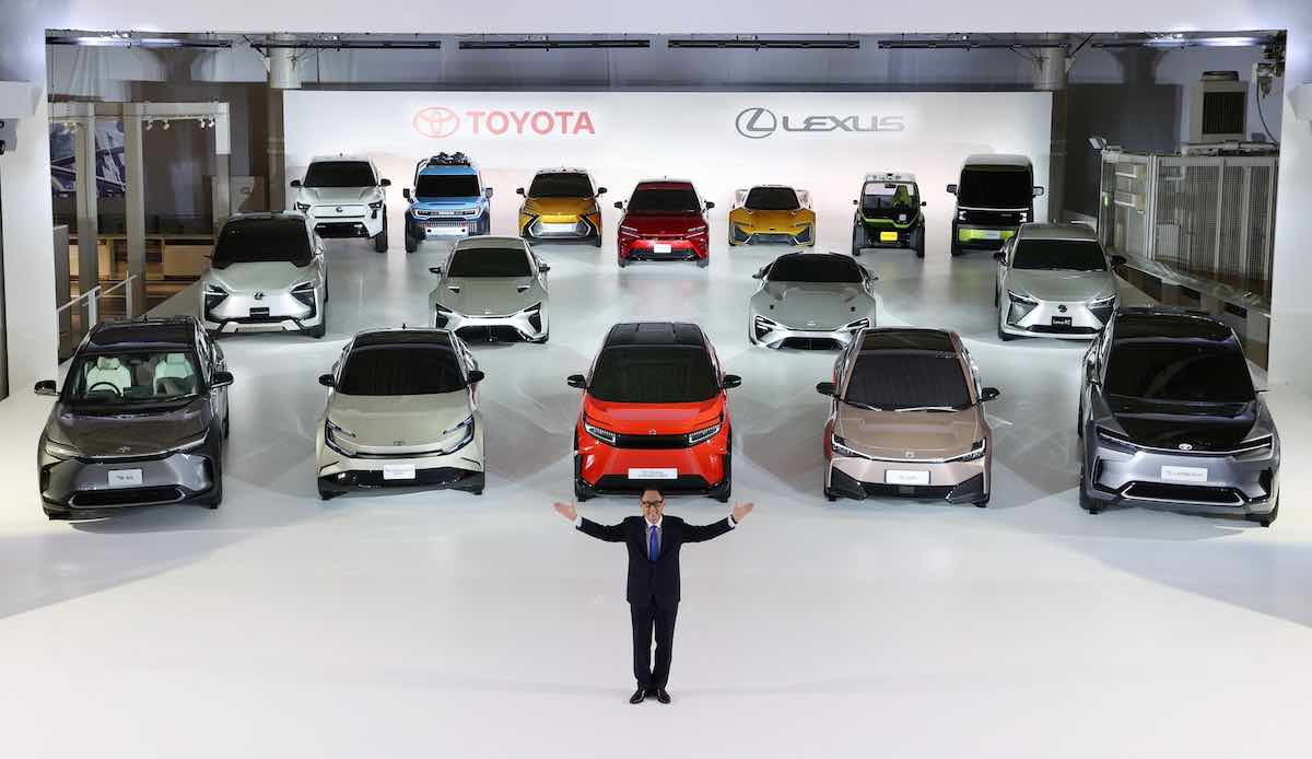 Akio Toyoda with electric vehicle range