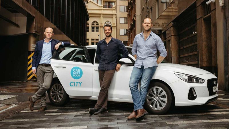 Dom Taylor, General Manager, Uber Australia & New Zealand; Dave Trumbull, CTO & Co-founder, Car Next Door; Will Davies, CEO & Co-founder, Car Next Door. Supplied