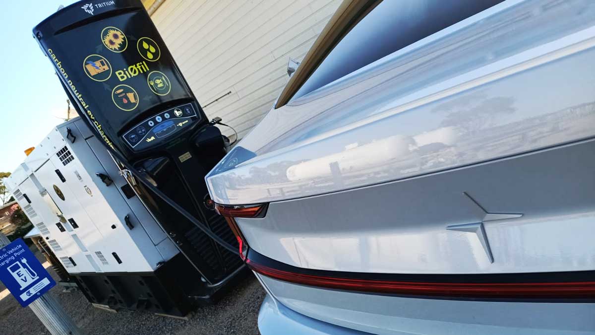 Polestar 2 charging at a Biofil. Supplied