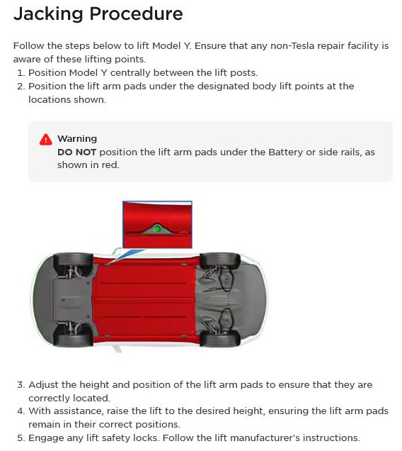 tesla jacking and lifting