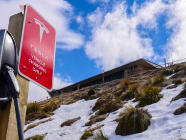 Tesla destination charger at Coronet Peak, New Zealand. Image credit: Bridie Schmidt