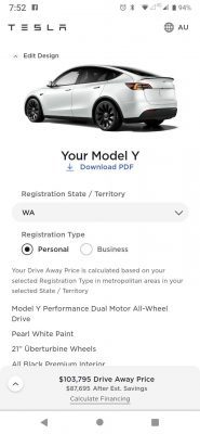 WA Model Y order page
