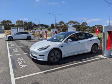 White Tesla Charging