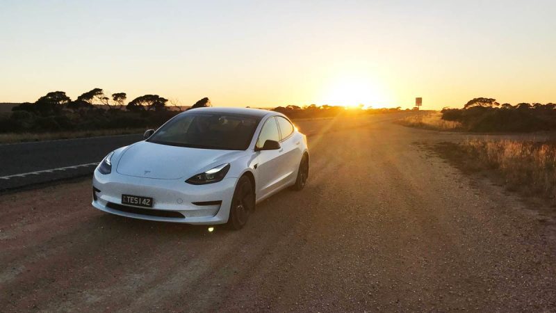 Tesla Model 3 in Australian outback