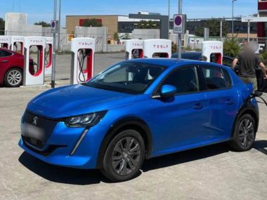 EV charging at Tesla supercharger in limburg