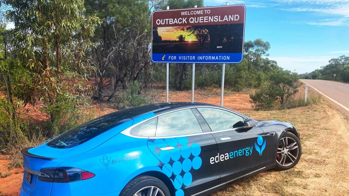 The Tesla reaches outback Queensland. Image: Mark Tipping