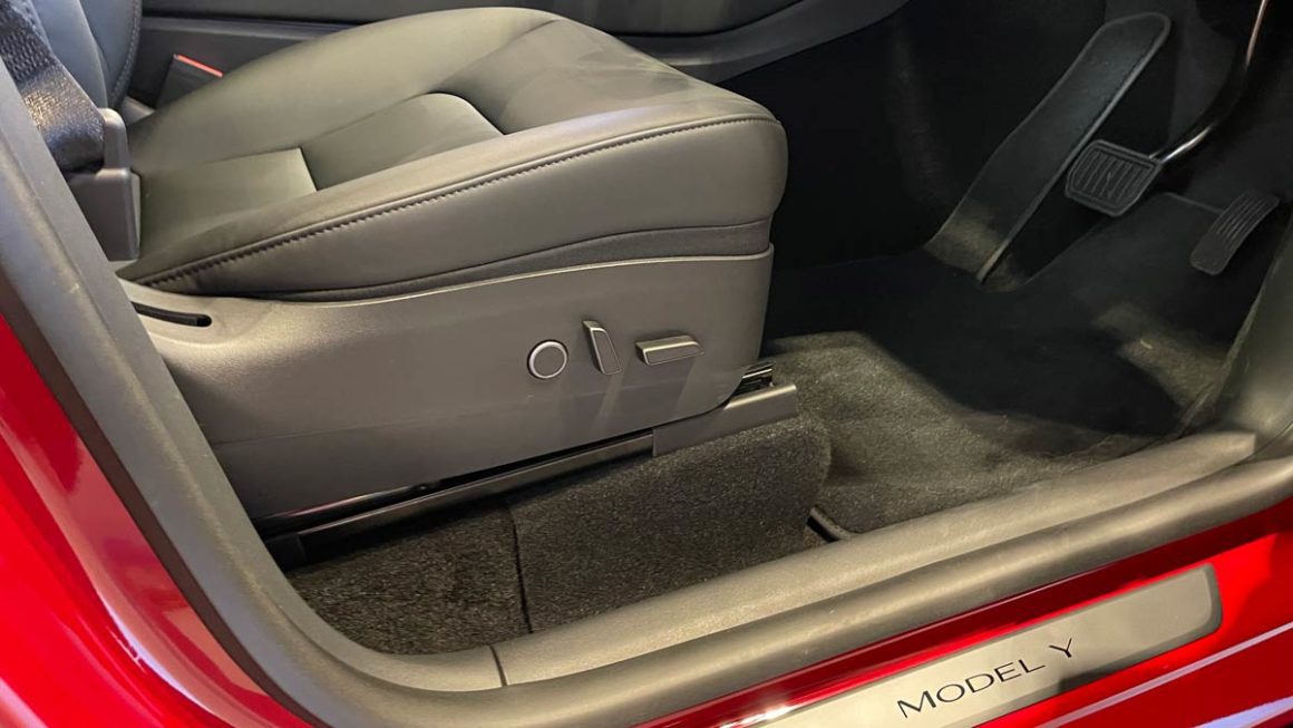 Tesla Model Y front seat risers. Image: Bridie Schmidt