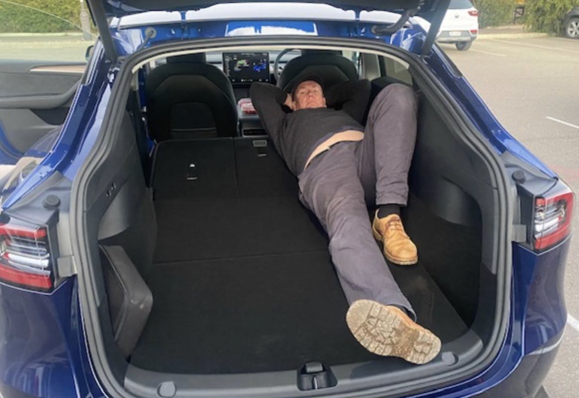 Model Y cargo space with seats down.