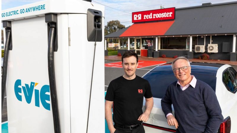 Steve Kehl, Red Rooster state manager for Victoria & South Australia, with Chris Mills, Evie Networks CEO
