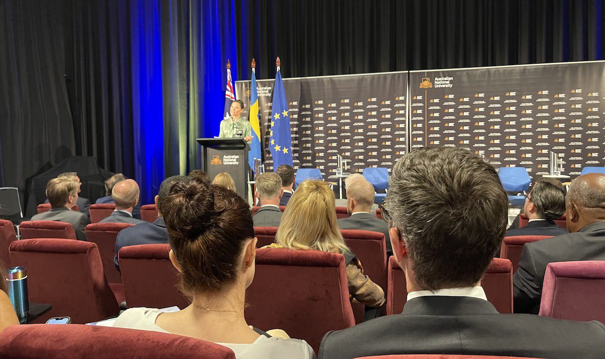 Swedish Crown Princess Victoria addresses the audience at ANU's Sweden-Australia electrification seminar. 