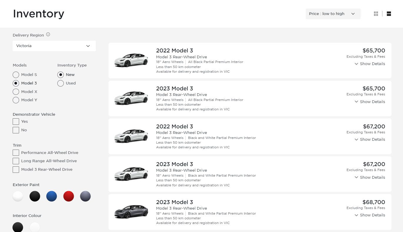 Tesla EV Inventory 23032023