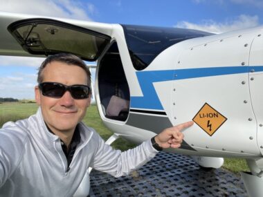 Adam Twidell with electric plane