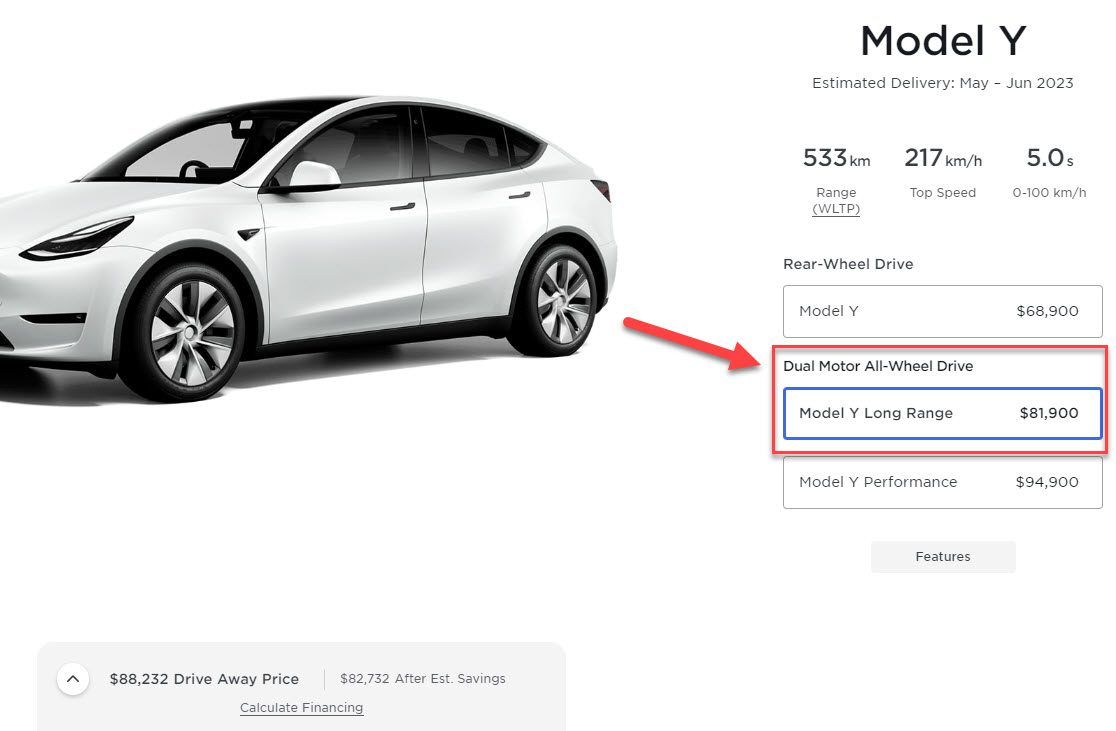 Tesla Long Range Model Y Australia April 2023