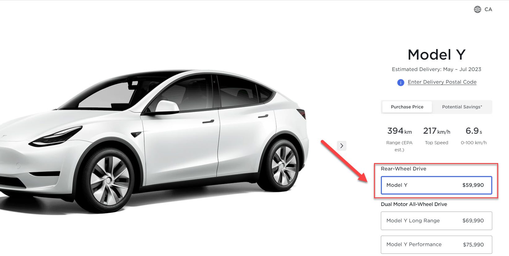 Tesla Model Y RWD Canada April 2023