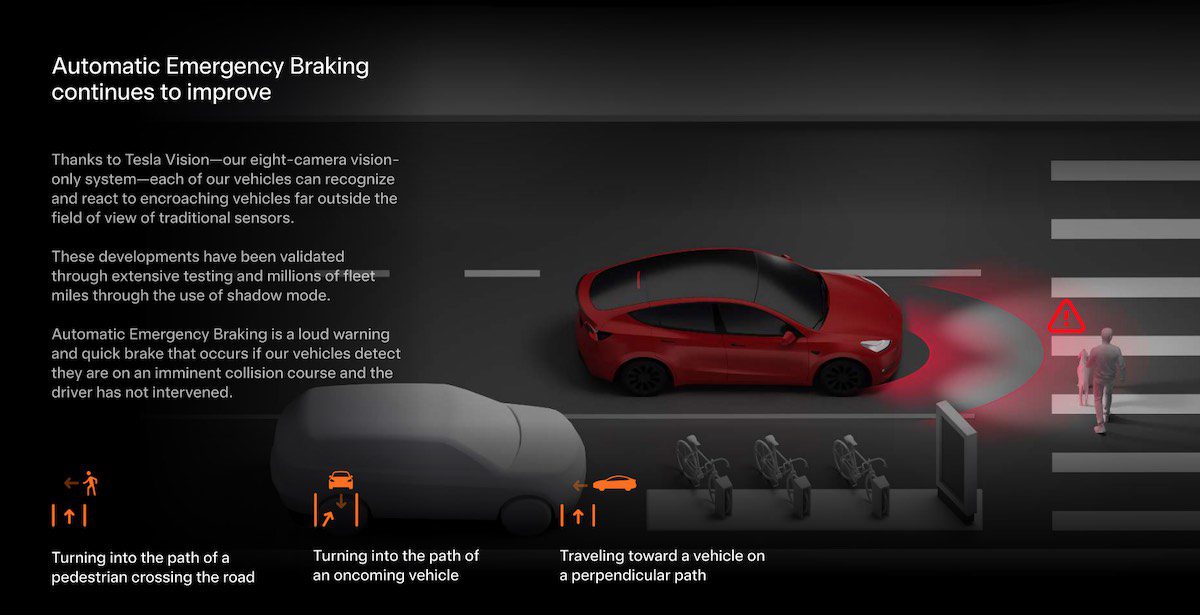 Automatické nouzové brzdění Tesla