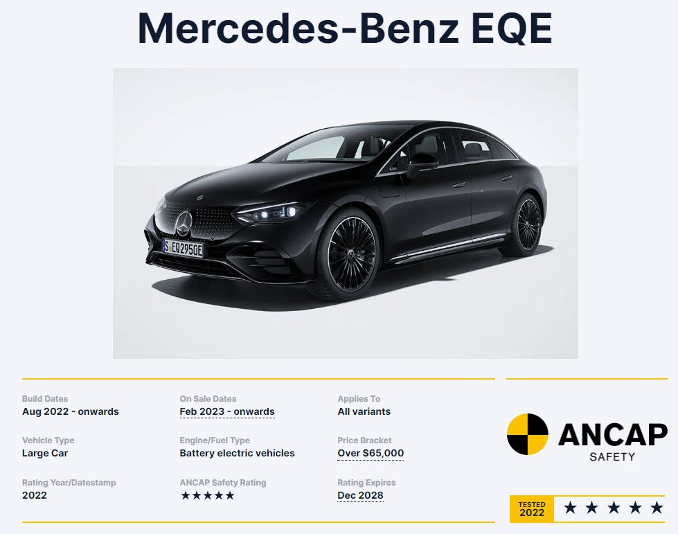 Mercedes EQE ANCAP May 2023