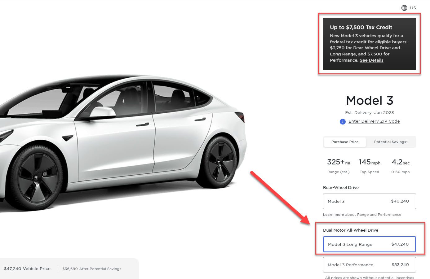 Tesla Model 3 Long Range US May 2023