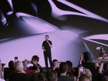 Elon Musk speaking at Tesla 2023 AGM