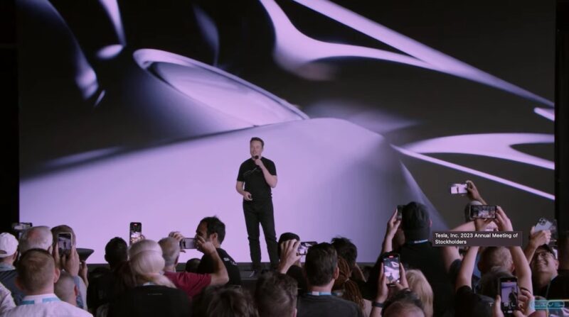 Elon Musk speaking at Tesla 2023 AGM