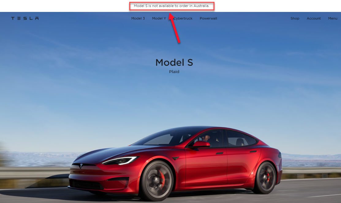 Tesla Model S Removed Australia May 2023