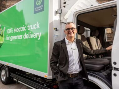 Woolworths Group CEO, Brad Banducci with electric truck